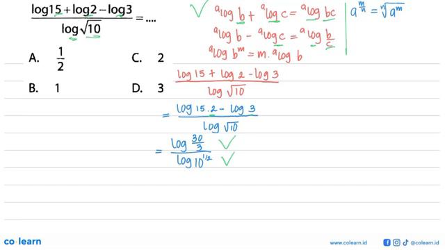 (log15+log2 log3)/(log(10^(1/2)))= .... смотреть онлайн