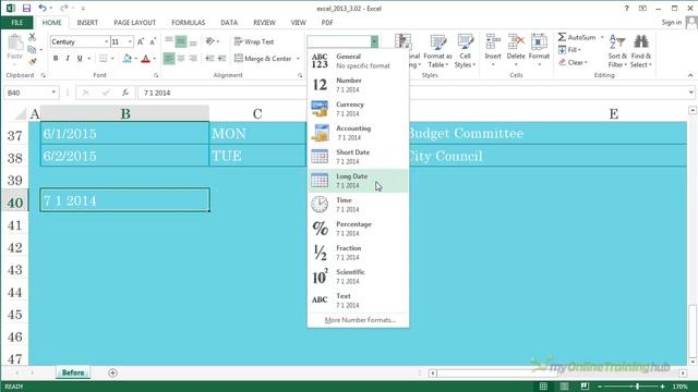 MS Excel 2013: Formatting Dates смотреть онлайн