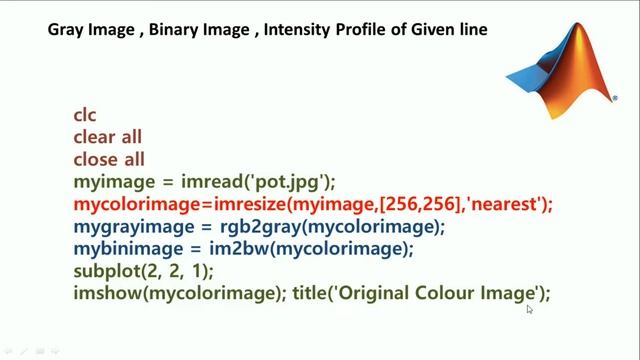 MATLAB CODES - Color image to Gray image, Binary image, intensity Profile смотреть онлайн