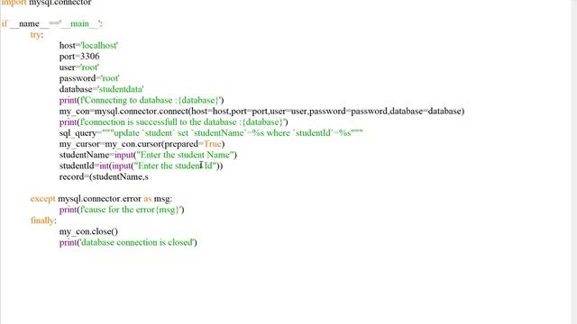 How to write python code to perform update operation on database using sql Injection. смотреть онлайн