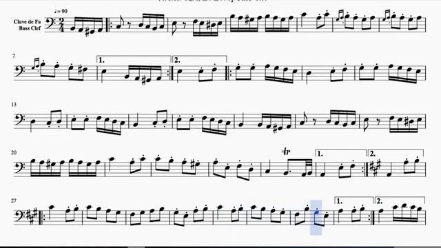 Rondo Alla Turca (Turkish March) Sheet Music for Trombone Cello Bassoon Tube and Euphonium Bass Cle смотреть онлайн