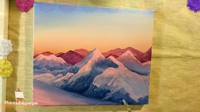 Рисуем снежные горы |Рисование акрилом горы смотреть онлайн
