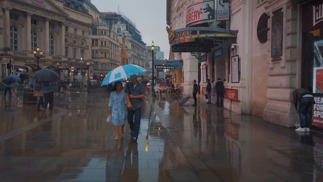 London West End Rainy Evening Walk, Wet City Streets Ambience