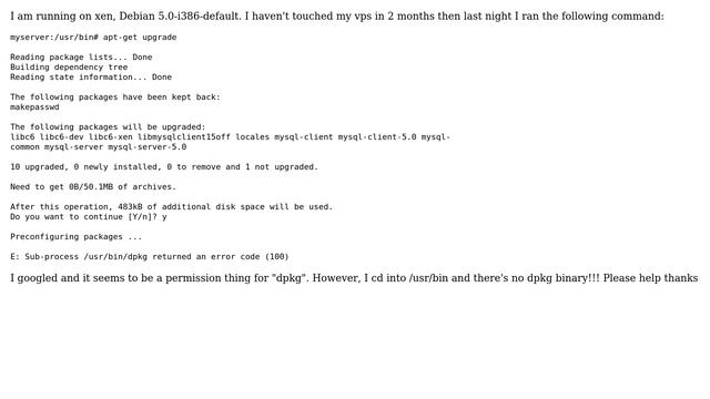 E: Sub-process /usr/bin/dpkg returned an error code (100) смотреть онлайн