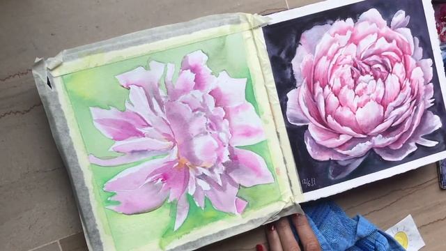 Pink Peony Watercolor process. Розовые пионы акварелью смотреть онлайн