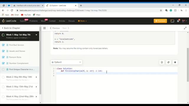 Leetcode May Challenge||#5/31||First Unique Character in a String||Python смотреть онлайн