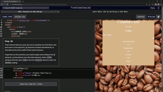 learn2code | freeCodeCamp (New) Responsive Web Design - Cafe Menu: Step 36 смотреть онлайн