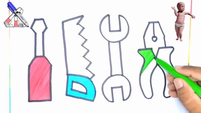 How to draw a tools? Как нарисовать инструменты? vositalar rasmini chizish смотреть онлайн