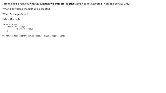 Wordpress: wp_remote_request to url with port 8001 not woorking смотреть онлайн