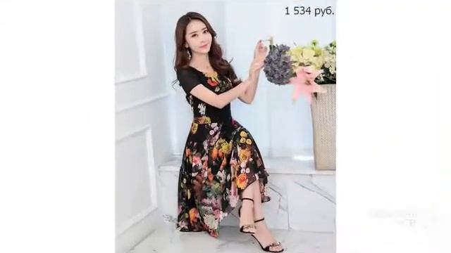 Одежда с AliExpress. Красивое длинное шифоновое платье с короткими рукавами больших размеров. смотреть онлайн