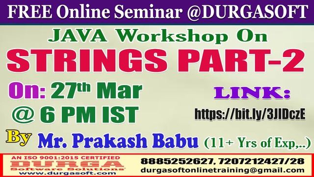 JAVA Workshop On STRINGS PART-2 (FREE Seminar) Online Training @ DURGASOFT смотреть онлайн