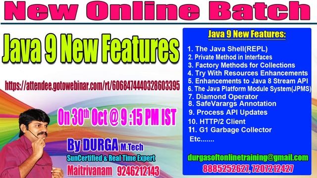 Java 9 New Features Online Training by Mr. Durga on 30th Oct @9:15PM IST смотреть онлайн