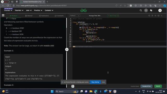 Boolean Parenthesization geeks for geeks problem of the day python solution gfg potd python solutio смотреть онлайн