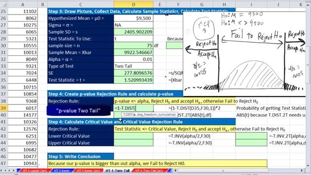 Excel Statistical Analysis 48: Hypothesis Testing with T Distribution, Two Tail Example смотреть онлайн