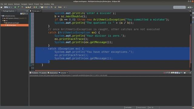 Multiple catch blocks for exception handling - Basic Java Fast (45) смотреть онлайн