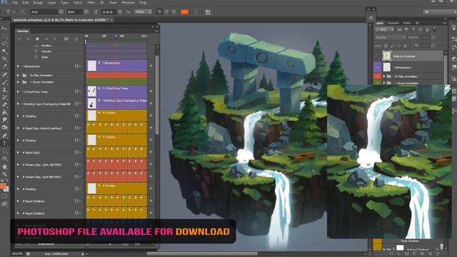2D Waterfall Animation in Adobe Photoshop - Animated Photoshop Art - PSD Download Available смотреть онлайн