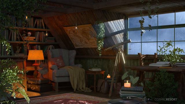 Cozy Attic Space With Rain And Rolling Thunder Sounds