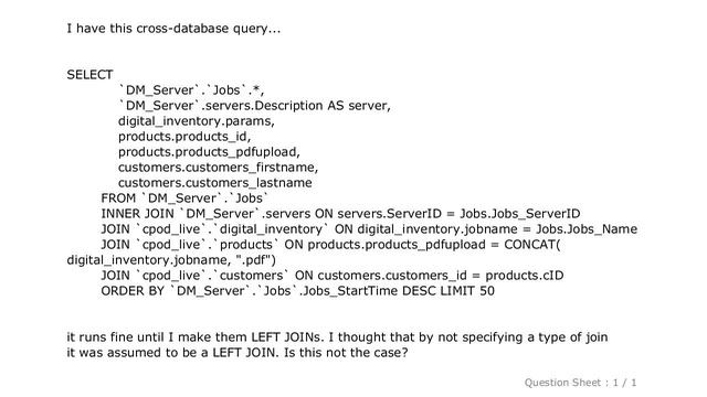 MySQL : Difference in MySQL JOIN vs LEFT JOIN смотреть онлайн
