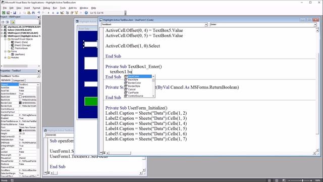 Highlight Active TextBox Control on UserForm using Excel VBA смотреть онлайн