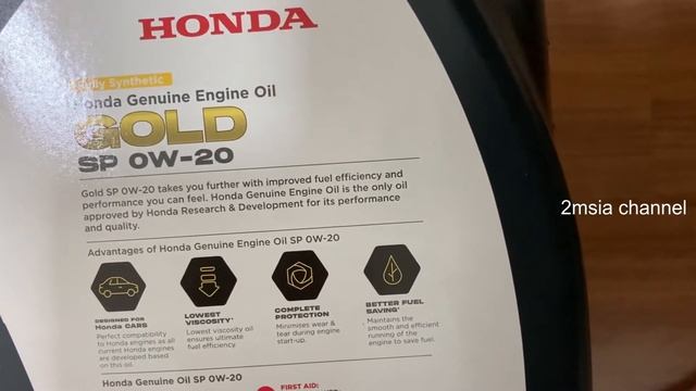 Honda Engine Oil Gold SP 0W20 Fully Synthetic 4L Oil Filter