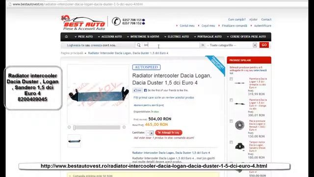 Radiator Intercooler Logan 1,5 Dci Euro 4, 8200409045