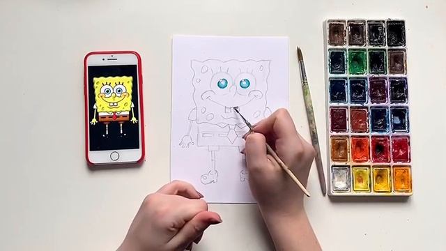 как ЛЕГКО нарисовать СПАНЧ-БОБА, акварелью смотреть онлайн