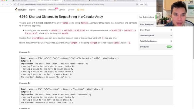 2515. Shortest Distance to Target String in a Circular Array (Leetcode Easy) смотреть онлайн