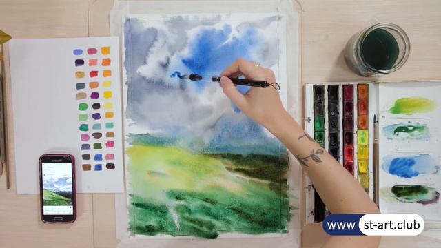 Бесплатный урок по акварели: рисуем горный пейзаж смотреть онлайн