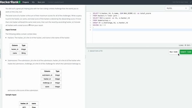 Hackerrank SQL Solution #9 Intermediate SQL - Contest Leaderboard смотреть онлайн