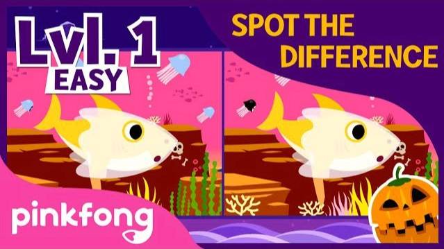 Spot the Difference: Halloween Sharks | Lvl.1 Easy | Baby Shark | Pinkfong Songs for Children смотреть онлайн
