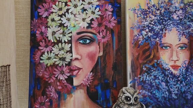 Рисую. Акварельный букет превращается в диптих! Акриловый портрет с цветами. смотреть онлайн