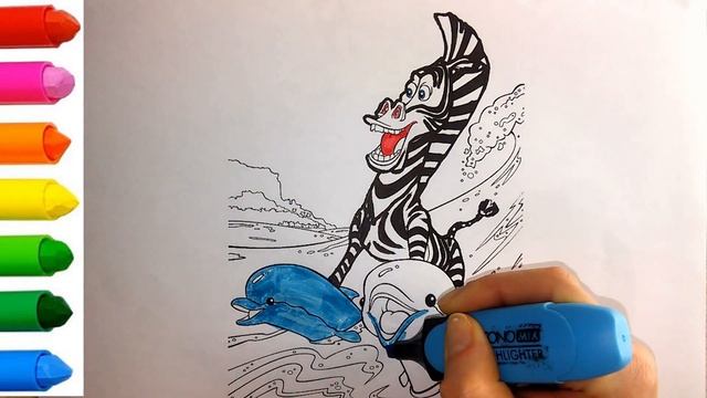 Как раскрасить МАРТИ для малышей /Раскраски мультик Мадагаскар для детей / Детская Комната РАСКРАСК смотреть онлайн