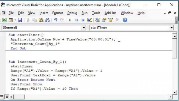 How to get Timer data into User Form using VBA
