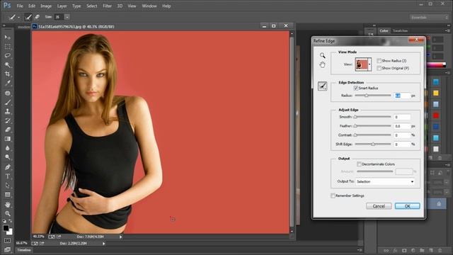 Adobe Photoshop CC - replace Background - Quick Selection Tool - refine edge tool смотреть онлайн