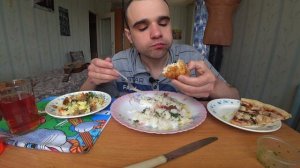 МУКБАНГ АСМР  КОТЛЕТЫ ПО КИЕВСКИ / ПИЦЦА / PIZZA / РИС / САЛАТ ОВОЩНОЙ / EATING ASMR Mukbang #531