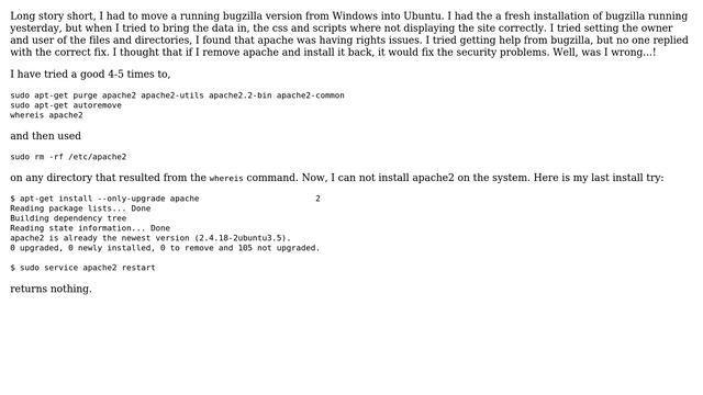 Ubuntu: Can't install apache2 after uninstall смотреть онлайн
