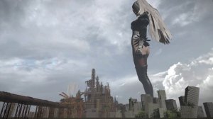 Giantess long haired 2B walk in the city