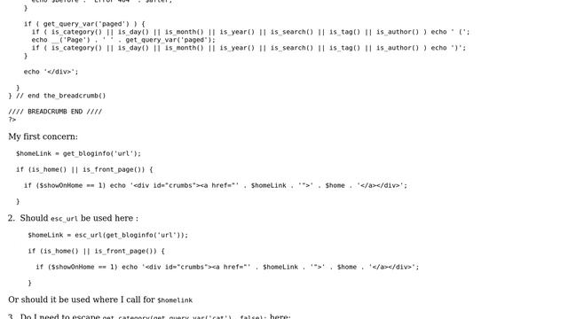 Wordpress: Correct form of escaping and localization - functions.php breadcrumbs смотреть онлайн