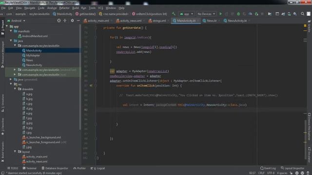 Recyclerview OnClickListener To NewActivty Using Kotlin || RecyclerView OnClickListener Kotlin