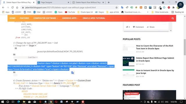 Delete Report Row Without Page Submit oracle Apex смотреть онлайн