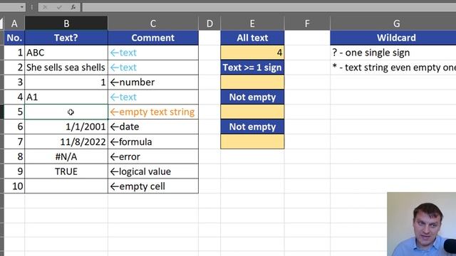 Count cells with text, COUNTIF function and wildcards | Excel Tips #31 смотреть онлайн