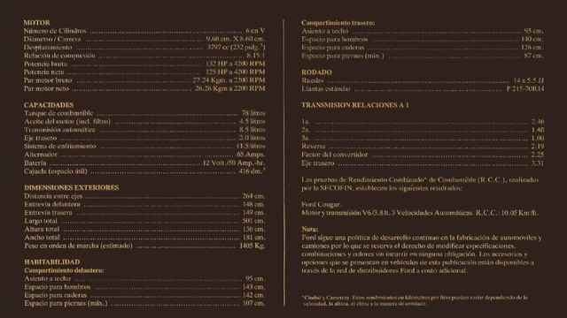 1985 FOLLETO DE VENTAS DEL "FORD COUGAR" MÉXICO смотреть онлайн