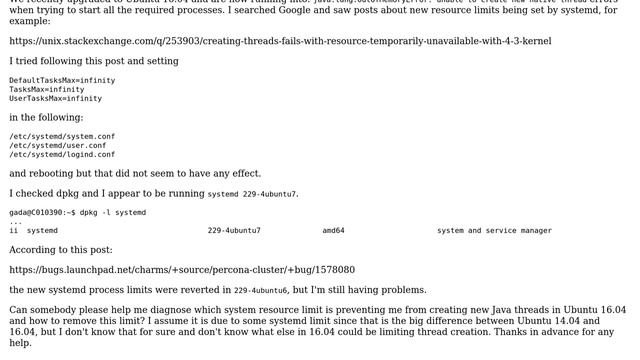 java.lang.OutOfMemoryError: unable to create new native thread : after upgrading from Ubuntu... смотреть онлайн
