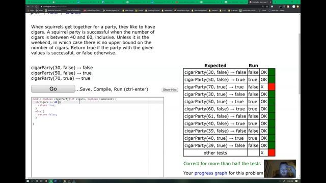 CodingBat Logic-1 "cigarParty" Walkthrough смотреть онлайн
