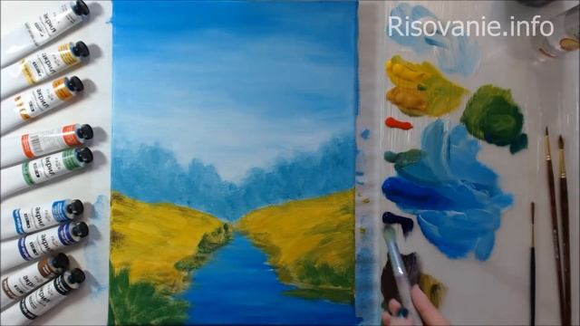 Дерево у реки | Полный пошаговый урок по живописи акрилом смотреть онлайн