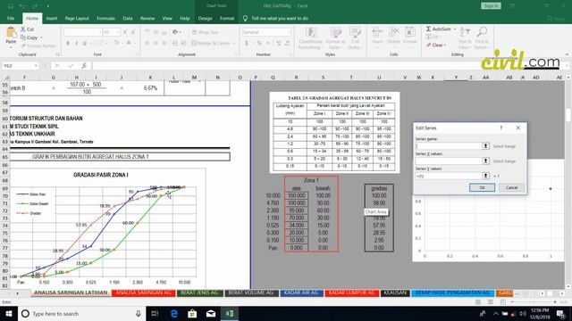 CARA MEMBUAT GRAFIK ANALISA SARINGAN AGREGAT HALUS ATAU PASIR DENGAN OFFICE EXCEL 2016 смотреть онлайн