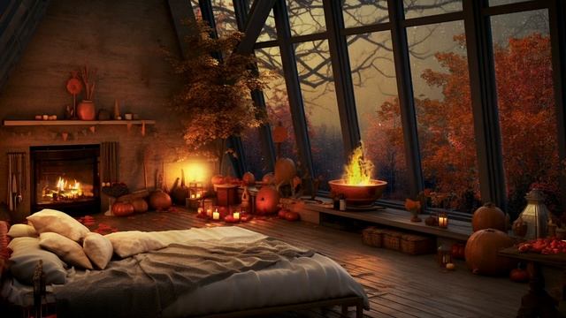 Cozy Attic Room with Fireplace And Rain On Window | Relaxing Autumn Ambience To Sleep, Relax, Study смотреть онлайн
