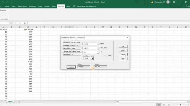 Excel and Megastat 9: Confidence interval for one mean, sigma assumed unknown смотреть онлайн