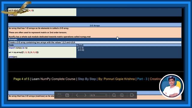 Learn NumPy Complete Course |Step By Step| Creating Arrays |Ponnuri Gopie Krishna |Part-3 смотреть онлайн