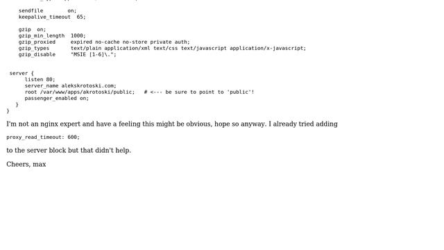 DevOps & SysAdmins: Nginx + Passenger : stop file uploads timing out after 30 seconds смотреть онлайн